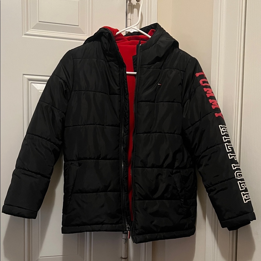 Tommy Hilfiger Kids Black Puffer Jacket with Red Details